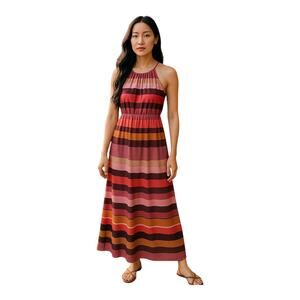 LOFT Ann Taylor Women's M Maxi Dress Striped Multicolor Colorblock Sleeveless